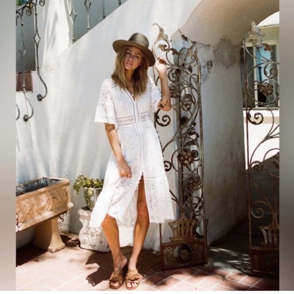 Spell Gypsy dove lace gown Elegant White Lace Dress